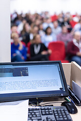 Image showing laptop computer at podium