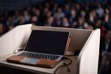 Image showing laptop computer at podium