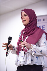 Image showing Muslim businesswoman giving presentations at conference room