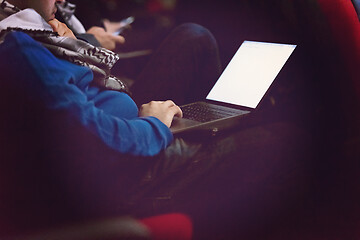 Image showing business people hands using laptop computer