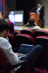 Image showing business people hands using laptop computer