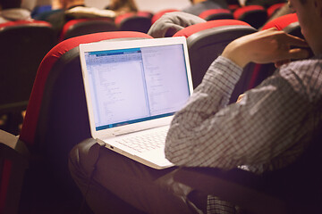 Image showing business people hands using laptop computer