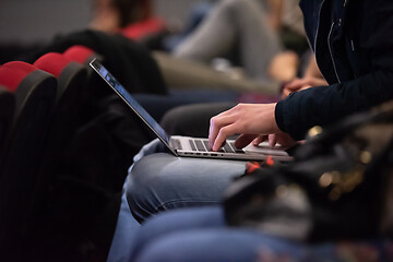 Image showing business people hands using laptop computer