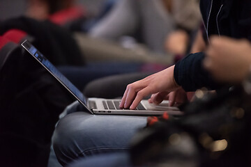 Image showing business people hands using laptop computer