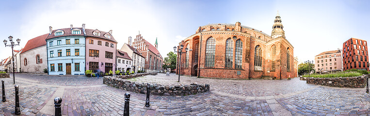 Image showing Small Square with Old houses near the St. Peter Church, Riga, La