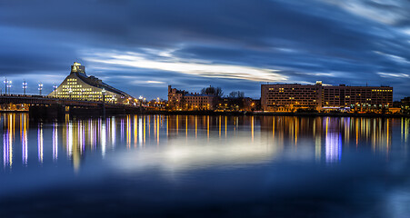 Image showing Riga skyline with water reflections