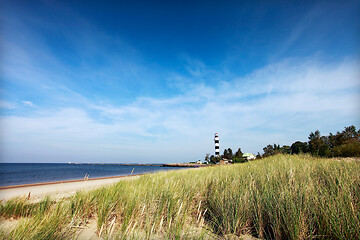 Image showing Grassy dunes with Lighthouse