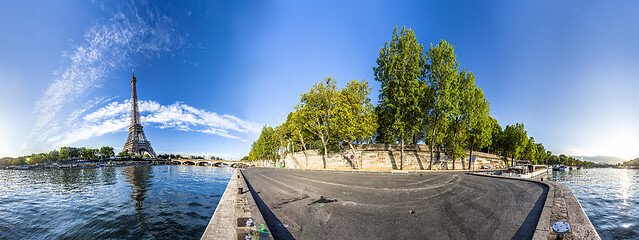 Image showing Panorama of the Eiffel Tower and riverside of the Seine in Paris