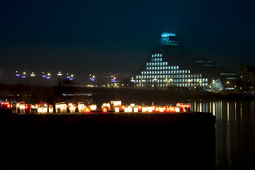 Image showing Candles at the embankment of river Daugava in Riga, Latvia.