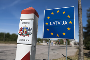 Image showing Latvia country border sign