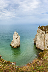 Image showing View of natural chalk cliffs of Etretat