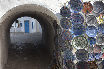 Image showing Traditional Tunisian ceramics on wall 