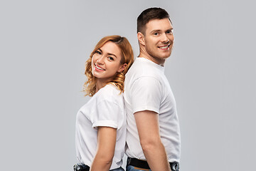 Image showing portrait of happy couple in white t-shirts