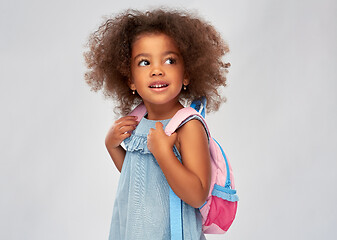 Image showing happy little african american girl with backpack