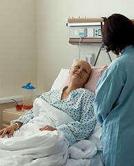 Image showing woman patient with cancer in hospital with friend