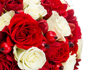 Image showing bridal bouquet with red and white roses