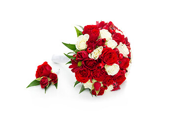 Image showing bridal bouquet with red and white roses