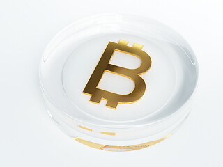 Image showing bitcoin cryptocurrency golden symbol covered with glass 