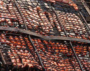 Image showing Sausages on a grill