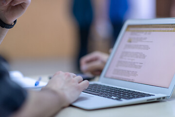 Image showing business people hands using laptop computer