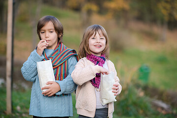 Image showing kids in park eating popcorn in park