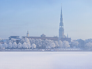 Image showing Winter skyline of Latvian capital Riga Old town