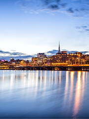 Image showing Stockholm sunset skyline panorama with City Hall