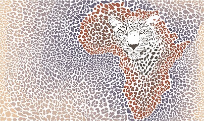 Image showing Pattern seampless leopard fur and face with map of Africa
