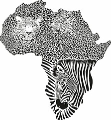 Image showing Zebra and Leopards on the map of Africa
