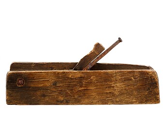 Image showing old wooden plane with a rusty blade