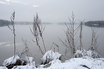 Image showing lake shore at the beginning of winter in Finland