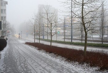 Image showing winter foggy day in a small finnish town