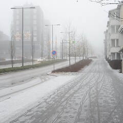 Image showing winter foggy day in a small finnish town