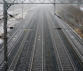 Image showing view of the rows of railway rails