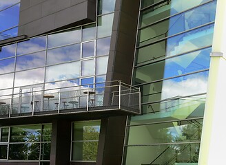 Image showing facade of a modern building with a reflection of the sky in the 