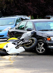 Image showing Car motorcycle accident.