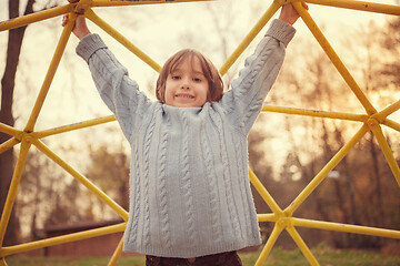 Image showing cute little boy having fun in playground