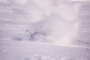 Image showing snowboarder crashes while carving down