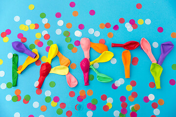 Image showing word party made of colorful balloons and confetti