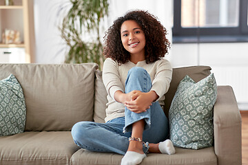 Image showing happy african american young woman at home