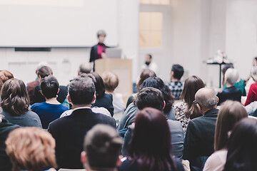 Image showing Woman giving presentation on business conference.