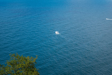 Image showing Yachts on the Atlantic ocean, deep blue water and sky