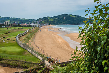 Image showing Aerial view to the Zarautz Beach, Basque Country, Spain on a beautiful summer day