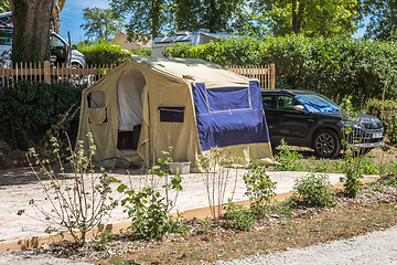 Image showing View to the trailer tent in camping