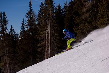 Image showing Skier having fun while running downhill