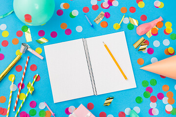 Image showing notebook with pencil and birthday party props