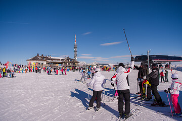 Image showing group of happy people having fun on snow