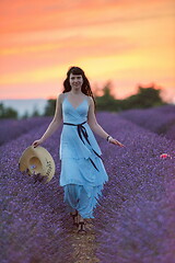 Image showing woman portrait in lavender flower fiel