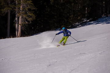 Image showing Skier having fun while running downhill