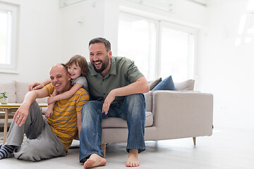 Image showing Portrait of male gay couple with adopted childre